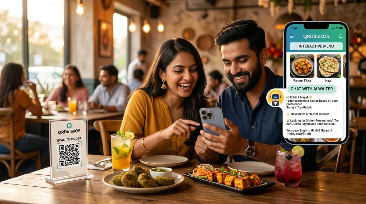AI virtual waiter on mobile phone providing dietary guidance and dish recommendations